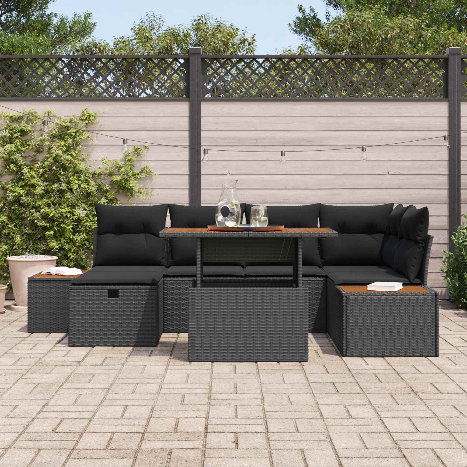 Ensemble de canapé de jardin 7 pcs Noir polyrotin - XIOS