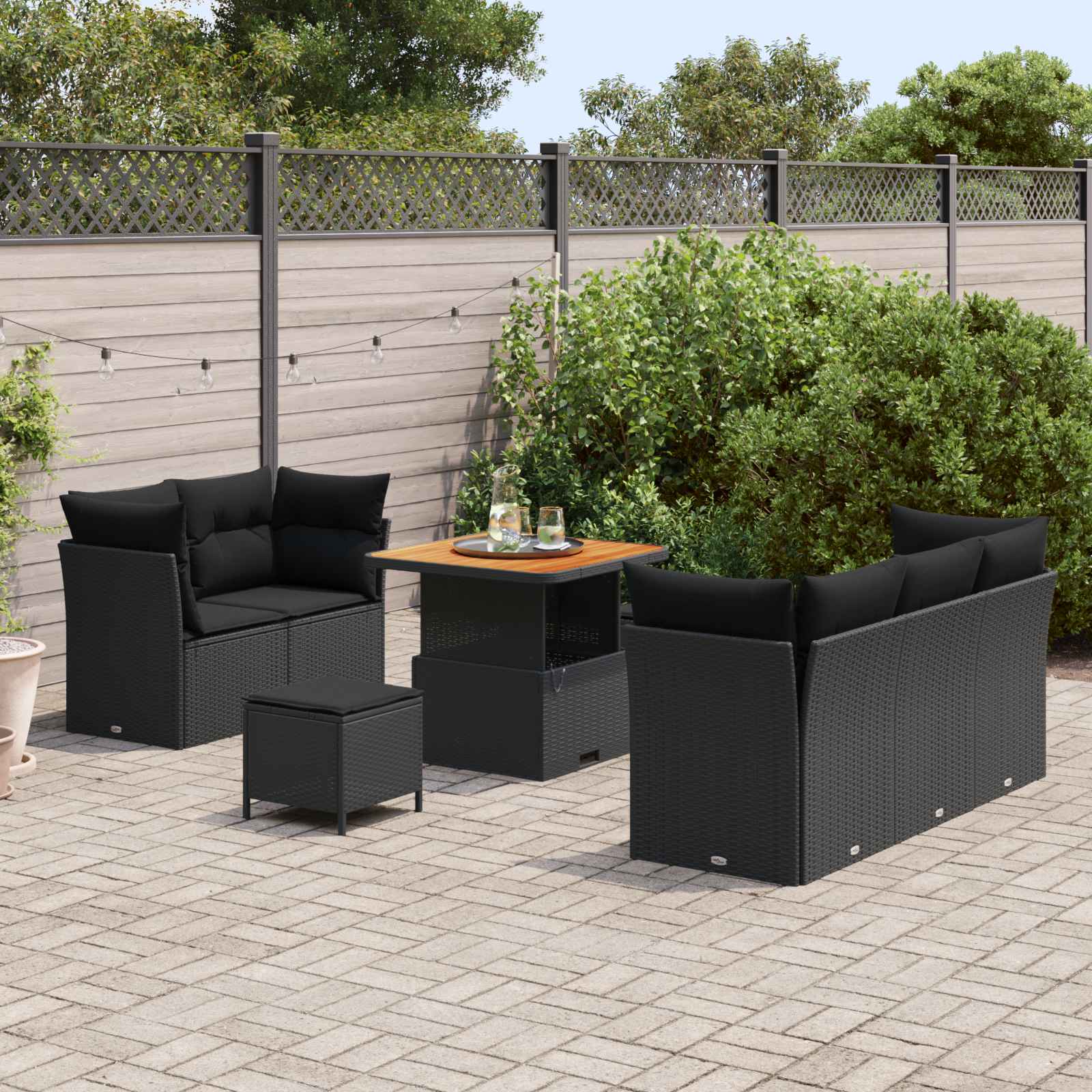 Ensemble de canapé de jardin 8 pcs Noir polyrotin