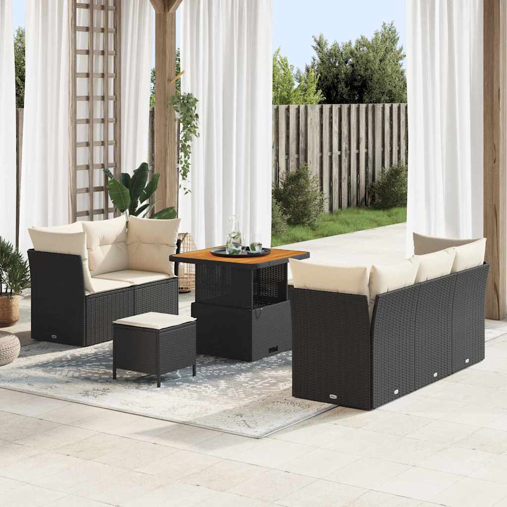 Ensemble de canapé de jardin 8 pcs Noir polyrotin - XIOS