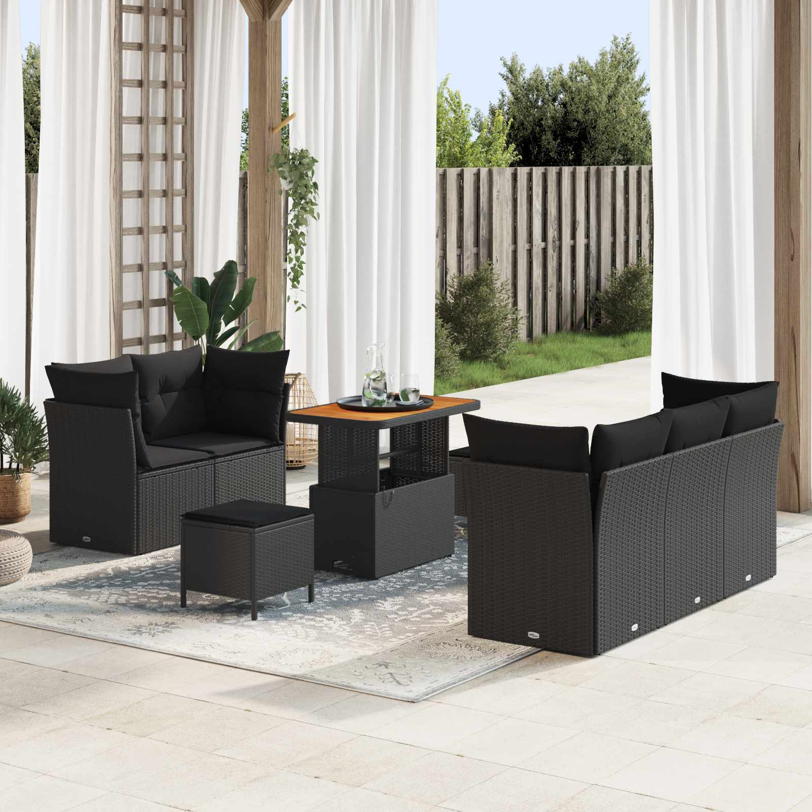 Ensemble de canapé de jardin 8 pc Noir polyrotin