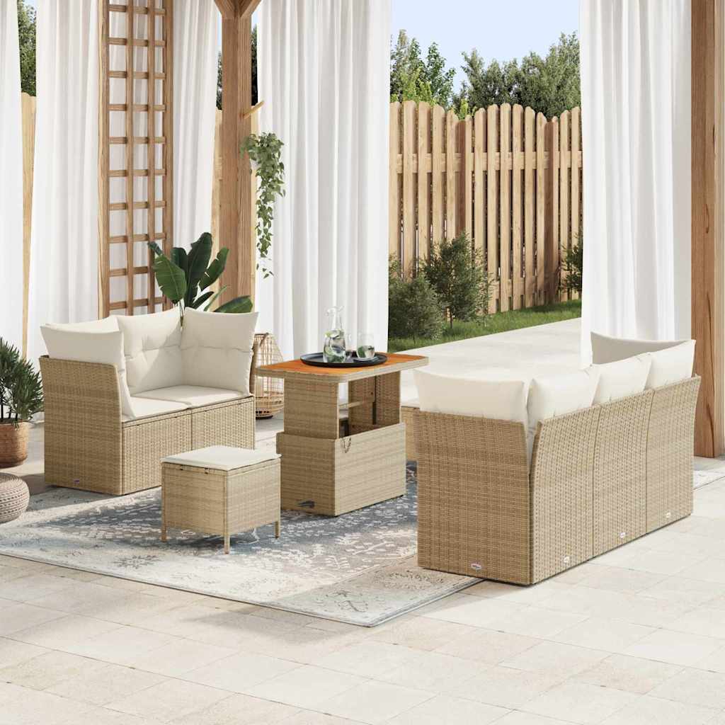 Ensemble de canapé de jardin avec coussin 8 pcs Beige polyrotin