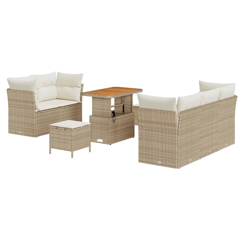 Ensemble de canapé de jardin avec coussin 8 pcs Beige polyrotin