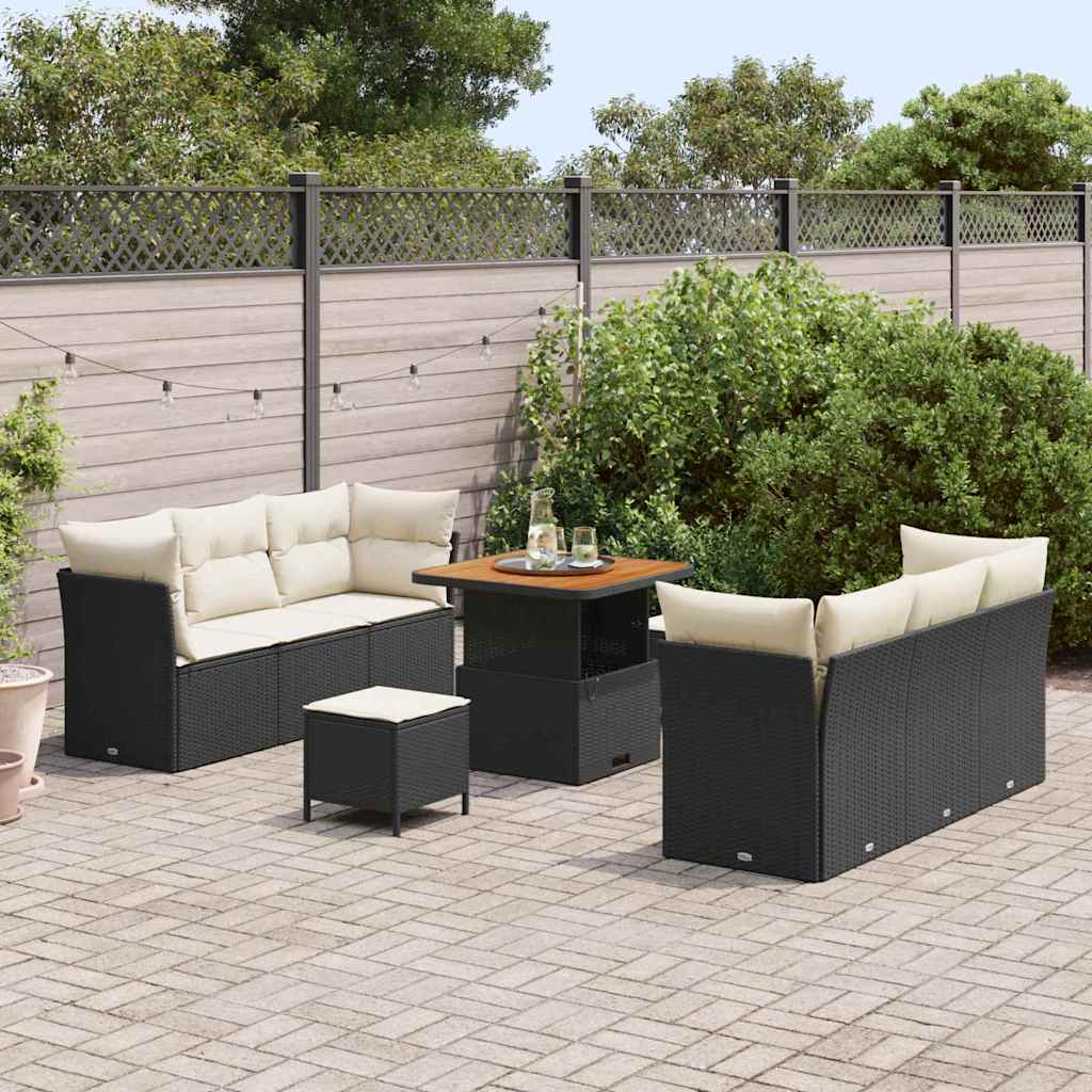Ensemble de canapé de jardin avec coussin 9 pcs Noir polyrotin - XIOS