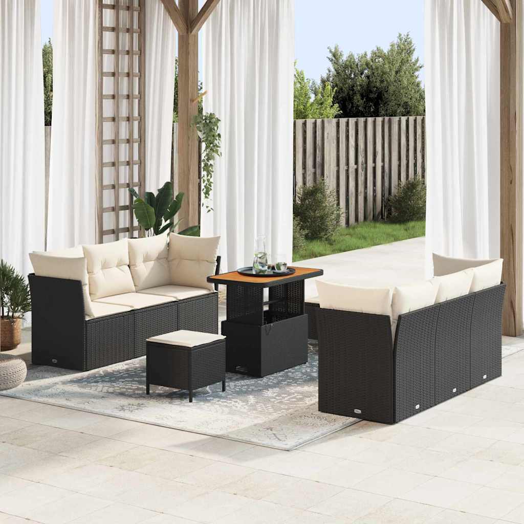 Ensemble de canapé de jardin avec coussin 9 pcs Noir polyrotin - XIOS