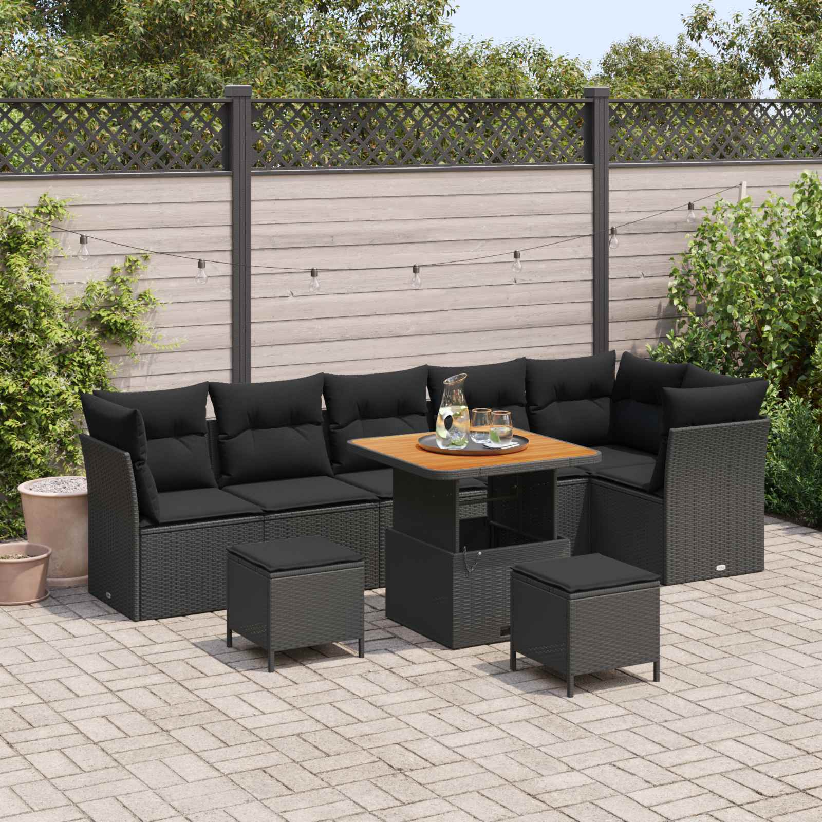 Ensemble de canapé de jardin 9 pcs Noir polyrotin - XIOS