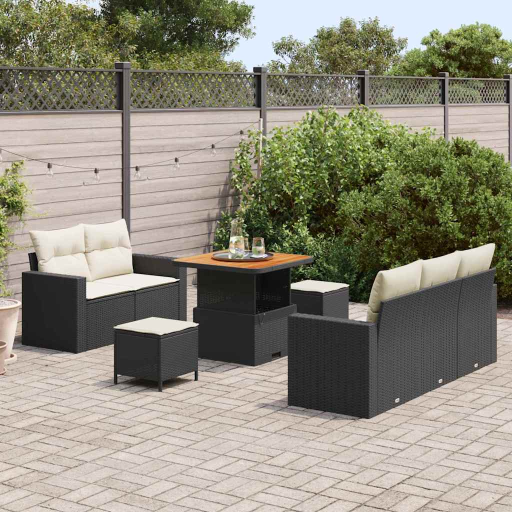Ensemble de canapé de jardin avec coussin 8 pcs Noir polyrotin - XIOS
