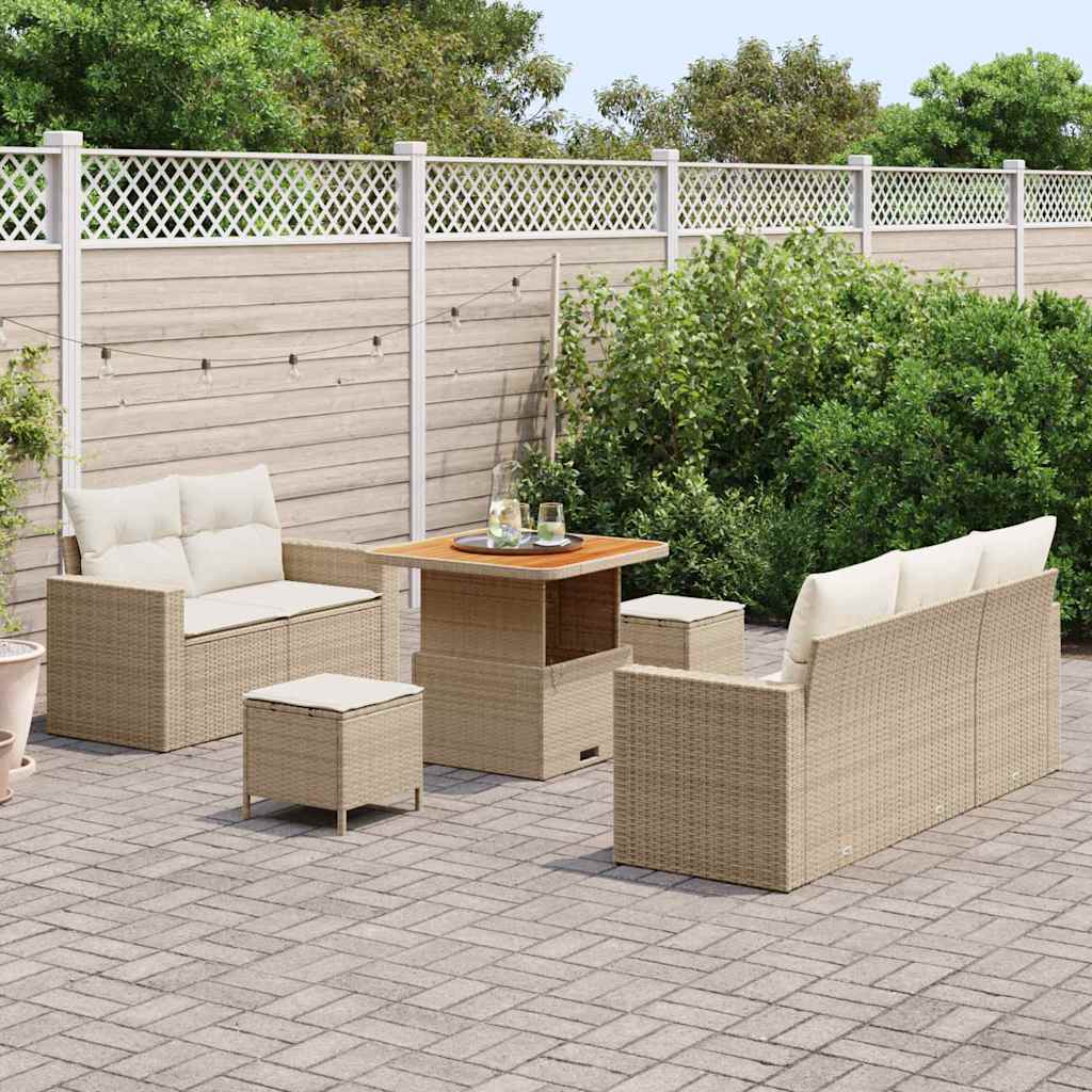 Ensemble de canapé de jardin avec coussin 8 pcs Beige polyrotin