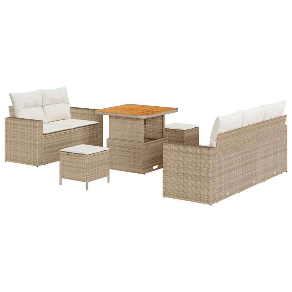 Ensemble de canapé de jardin avec coussin 8 pcs Beige polyrotin