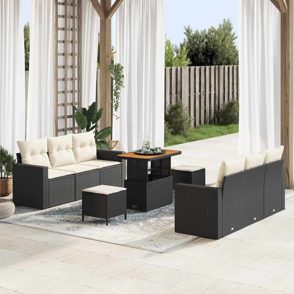 Ensemble de canapé de jardin 9 pcs Noir polyrotin - XIOS