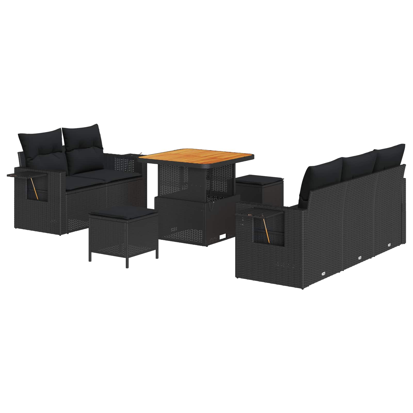 Ensemble de canapé de jardin 8 pc Noir polyrotin