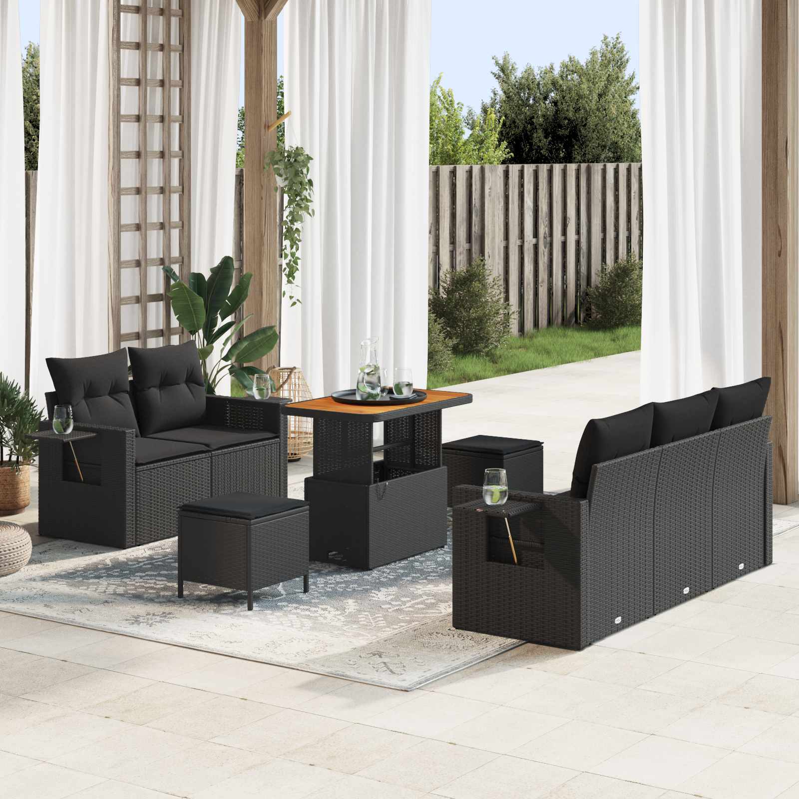 Ensemble de canapé de jardin 8 pc Noir polyrotin
