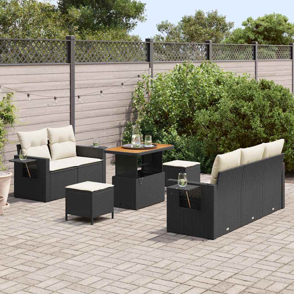 Ensemble de canapé de jardin avec coussin 8 pcs Noir polyrotin - XIOS
