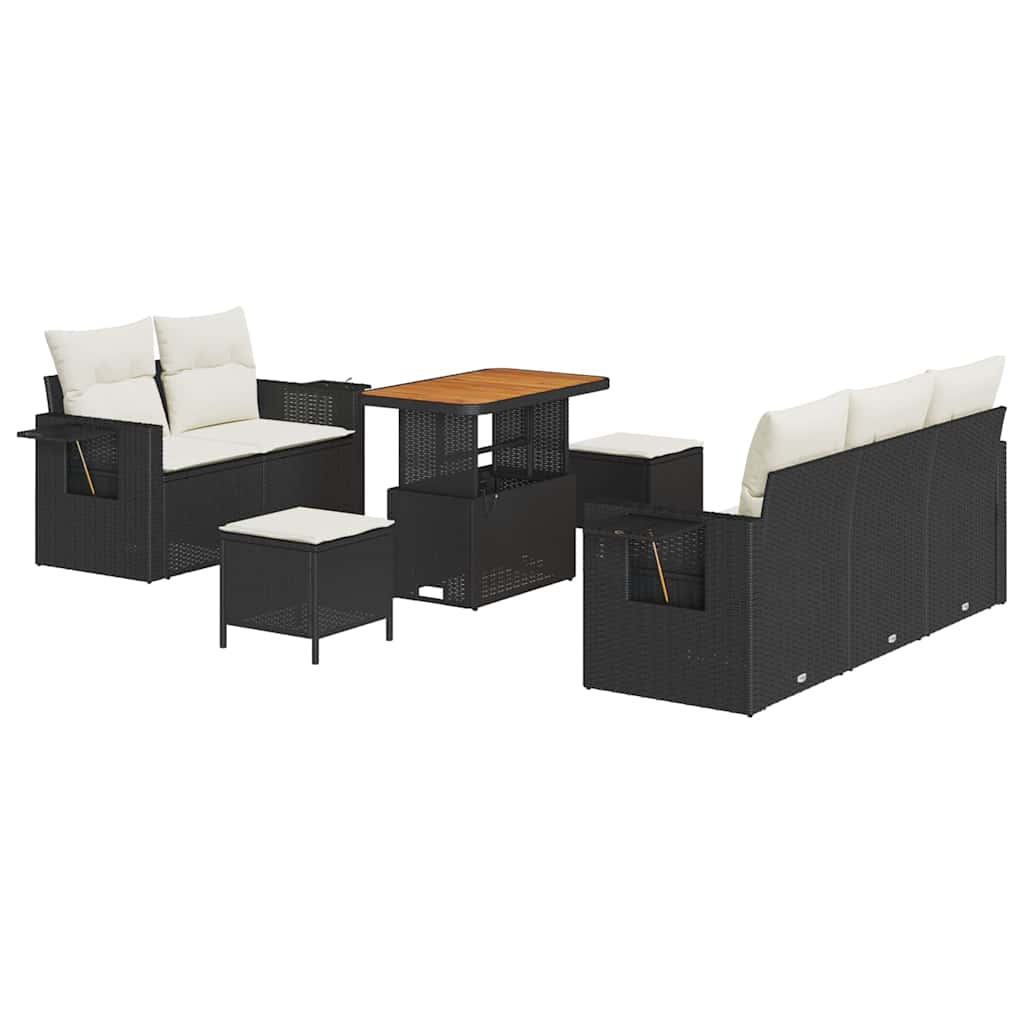 Ensemble de canapé de jardin avec coussin 8 pcs Noir polyrotin - XIOS