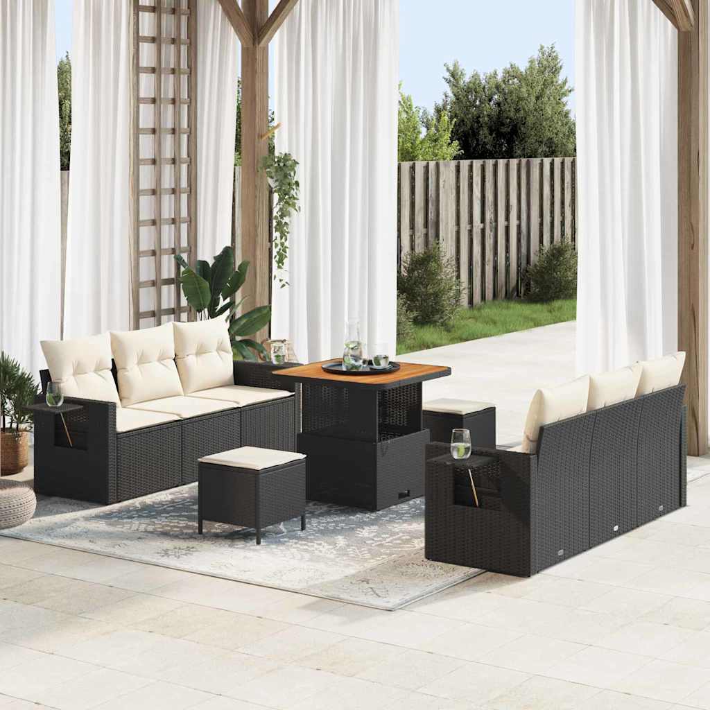 Ensemble de canapé de jardin avec coussin 9 pcs Noir polyrotin - XIOS
