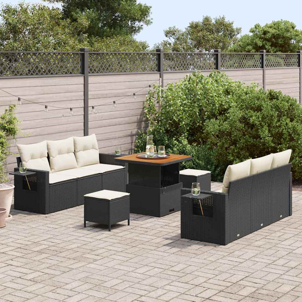 Ensemble de canapé de jardin avec coussin 9 pcs Noir polyrotin - XIOS