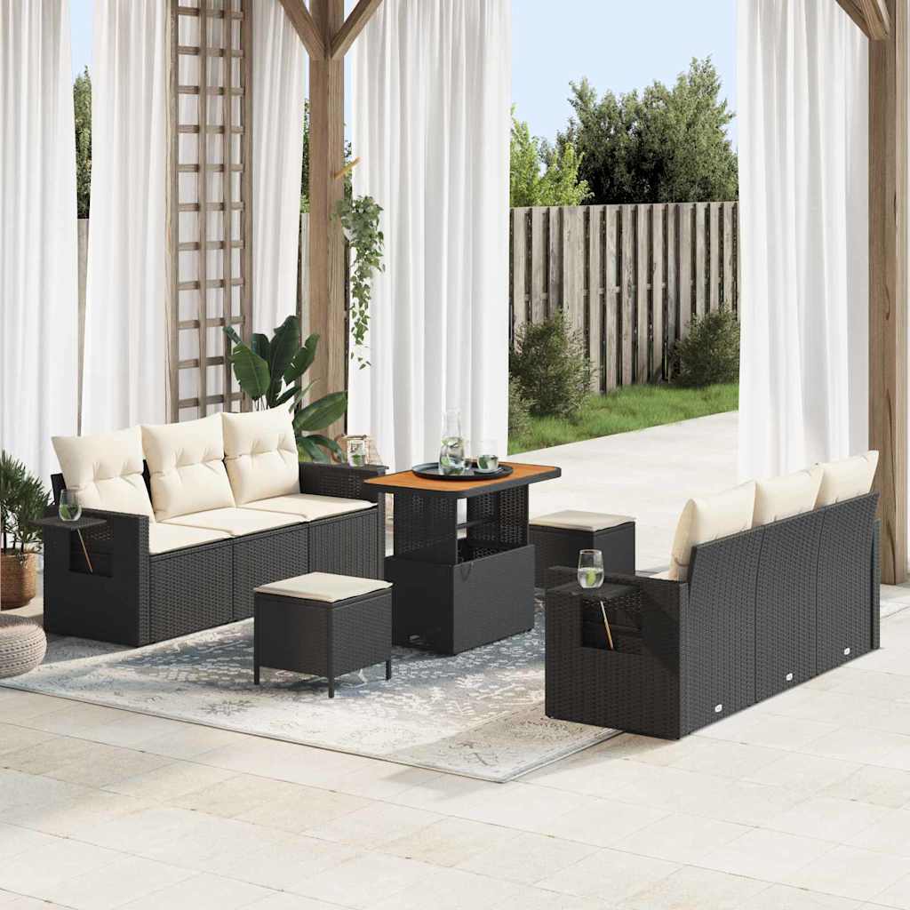 Ensemble de canapé de jardin avec coussin 9 pcs Noir polyrotin - XIOS