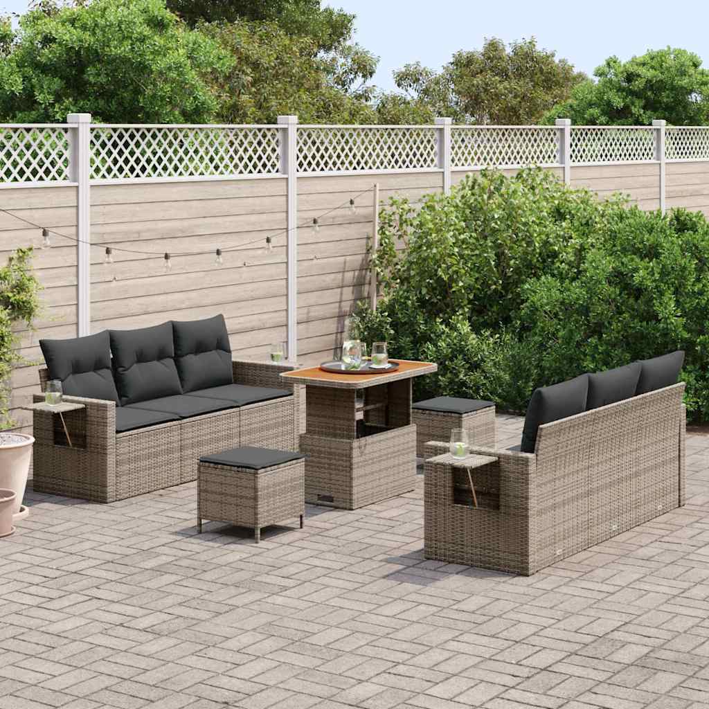 Ensemble de canapé de jardin avec coussin 9 pcs Gris polyrotin - XIOS