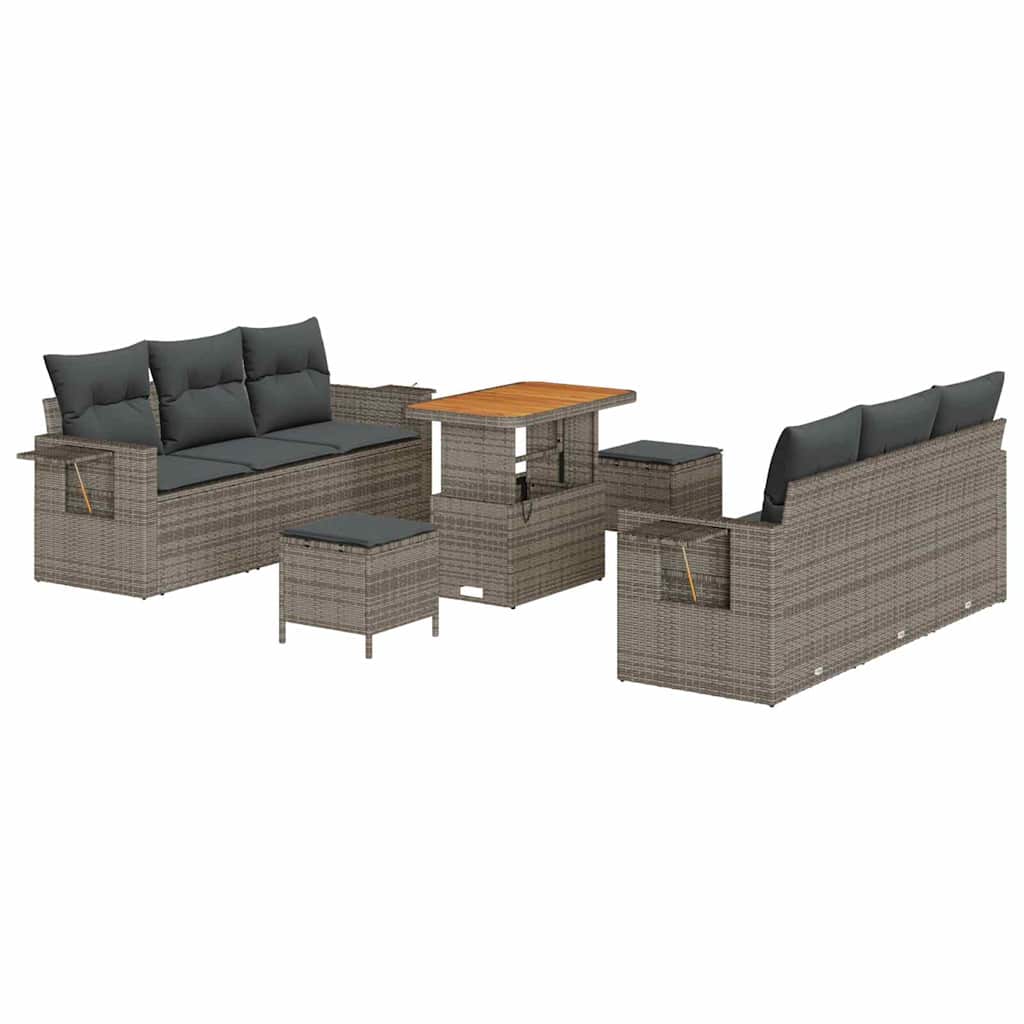 Ensemble de canapé de jardin avec coussin 9 pcs Gris polyrotin - XIOS