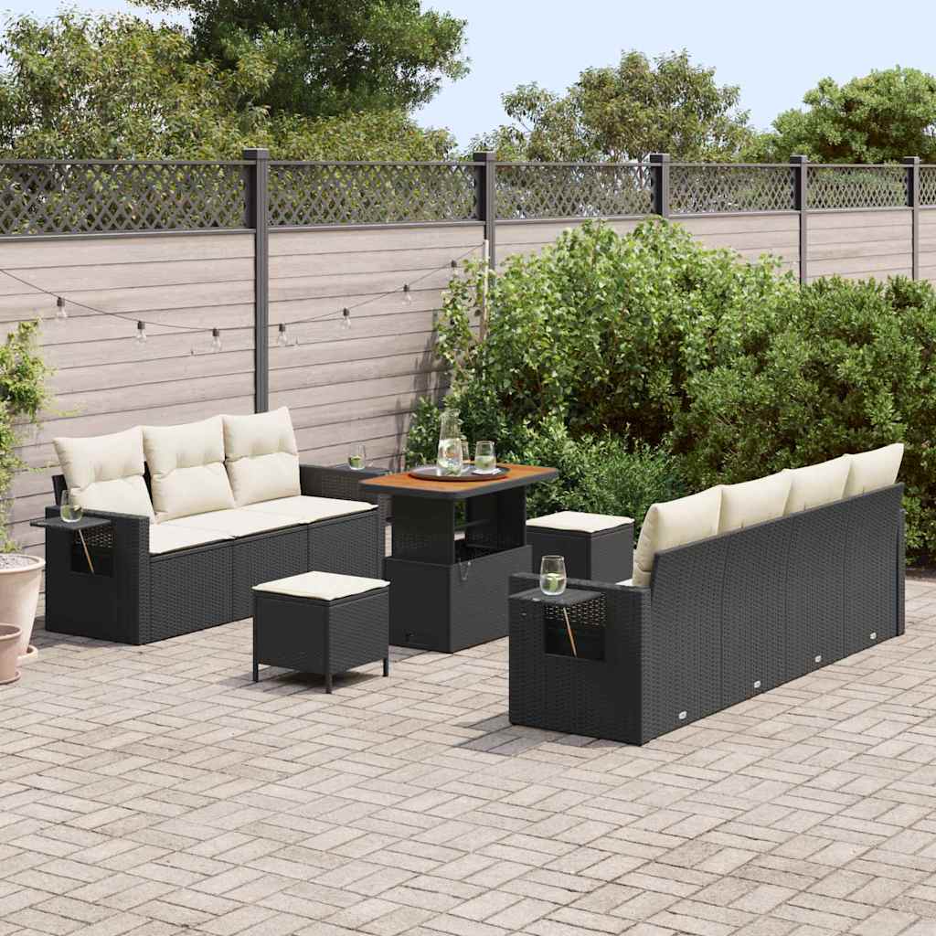 Ensemble de canapé de jardin avec coussin 10 pcs Noir polyrotin - XIOS