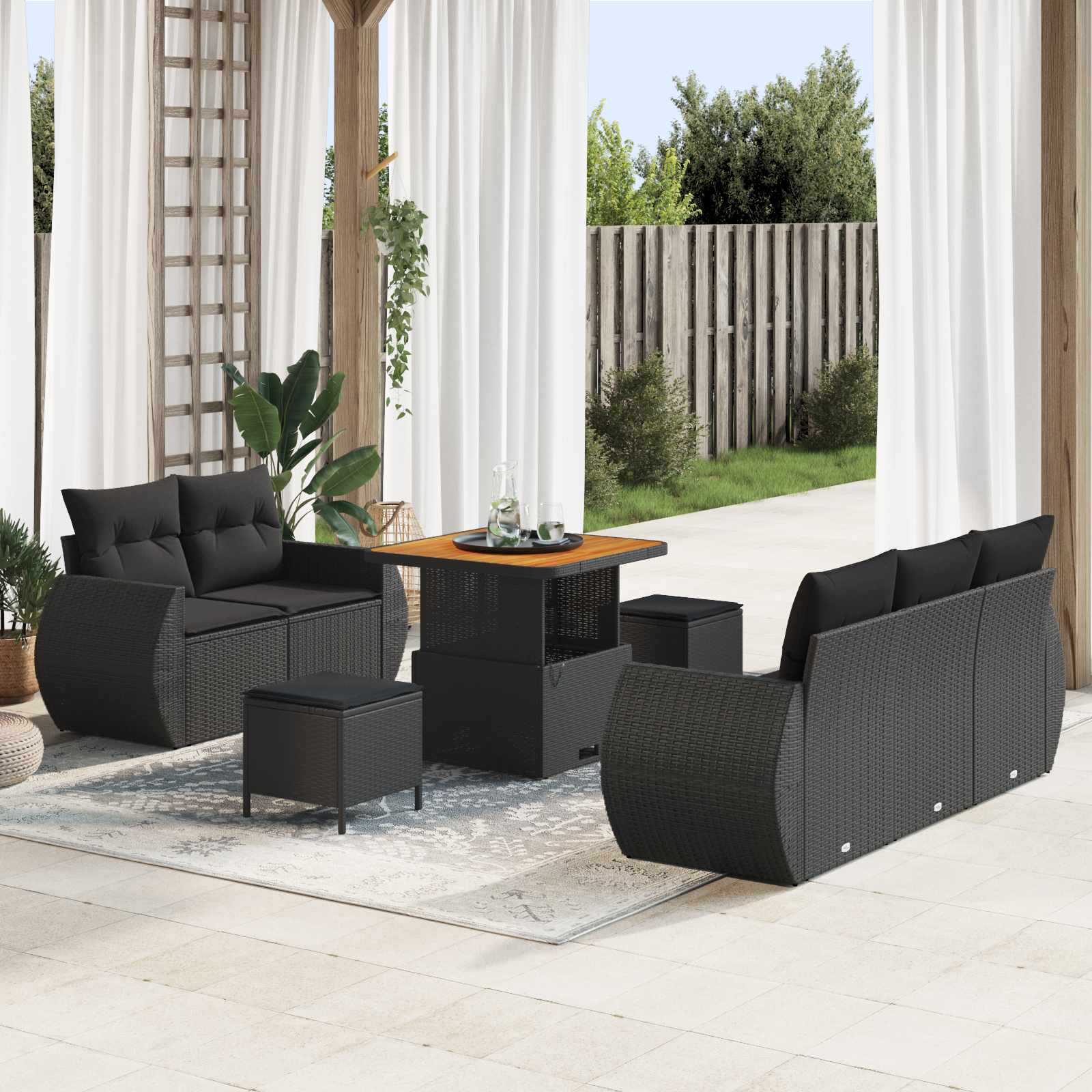 Ensemble de canapé de jardin 8 pc Noir polyrotin