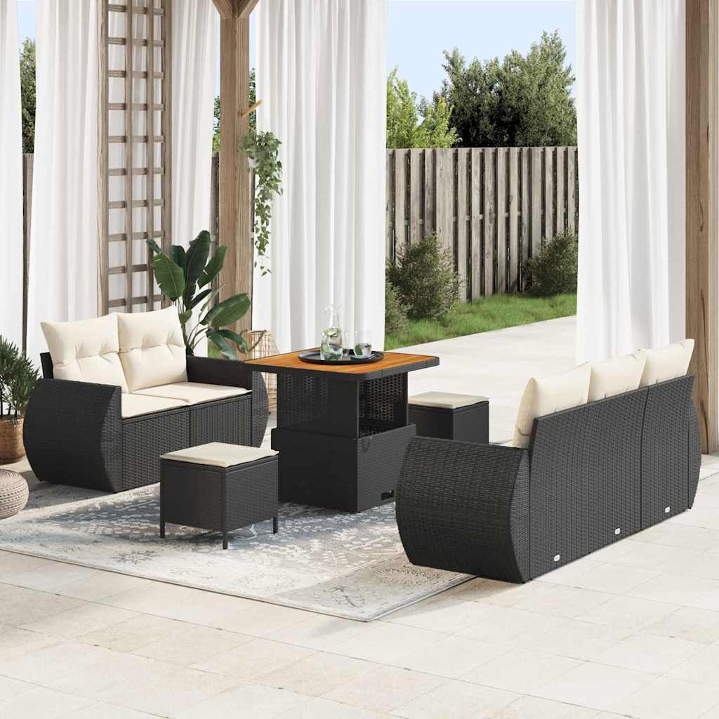 Ensemble de canapé de jardin 8 pcs Noir polyrotin - XIOS