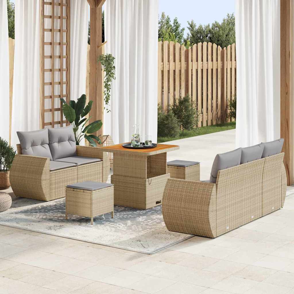 Ensemble de canapé de jardin 8 pcs Beige polyrotin - XIOS