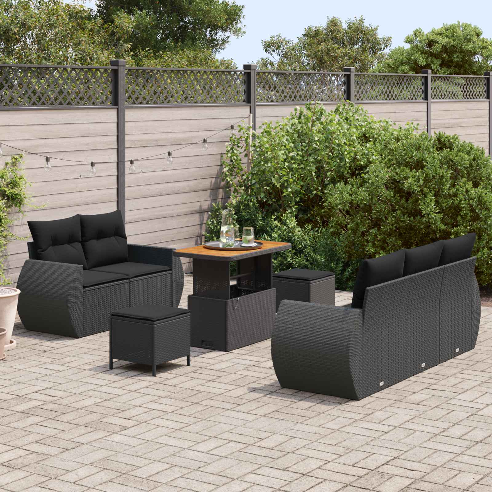 Ensemble de canapé de jardin 8 pc Noir polyrotin