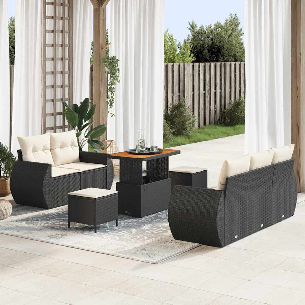 Ensemble de canapé de jardin 8 pcs Noir polyrotin - XIOS