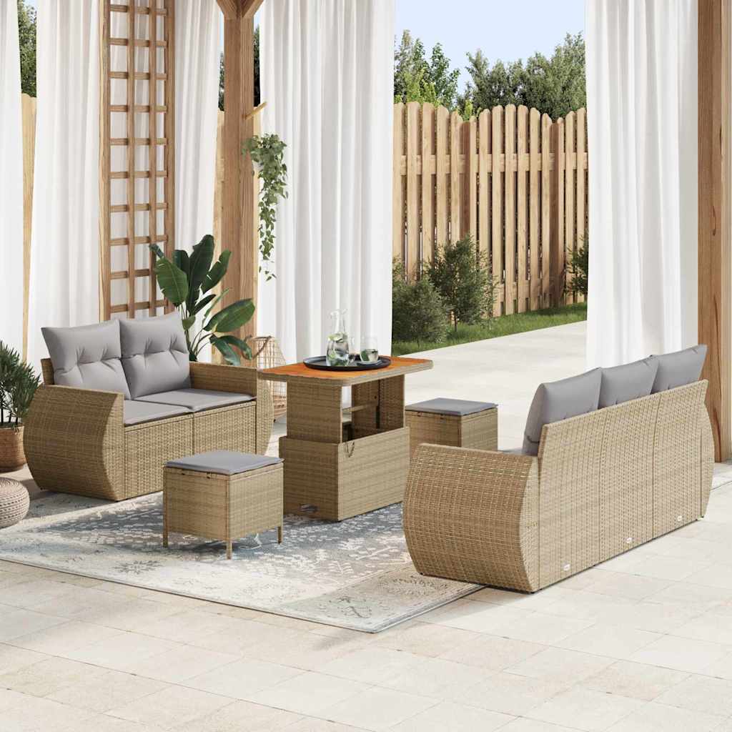 Ensemble de canapé de jardin 8 pcs Beige polyrotin - XIOS