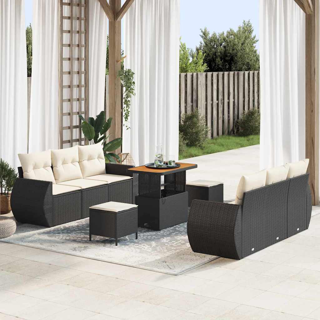 Ensemble de canapé de jardin avec coussin 9 pcs Noir polyrotin - XIOS