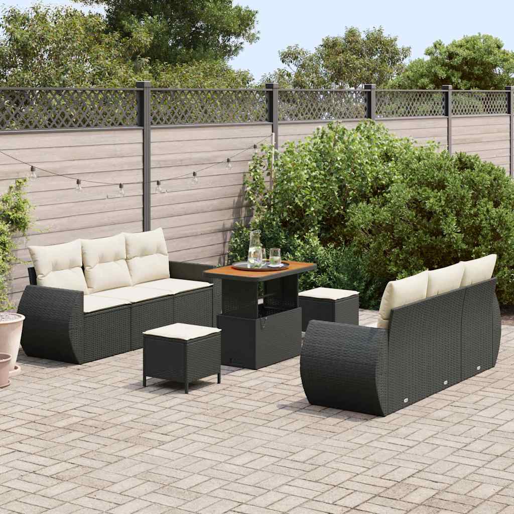Ensemble de canapé de jardin avec coussin 9 pcs Noir polyrotin - XIOS