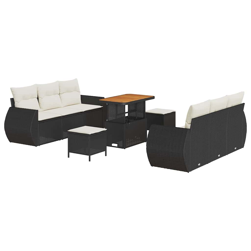 Ensemble de canapé de jardin avec coussin 9 pcs Noir polyrotin - XIOS