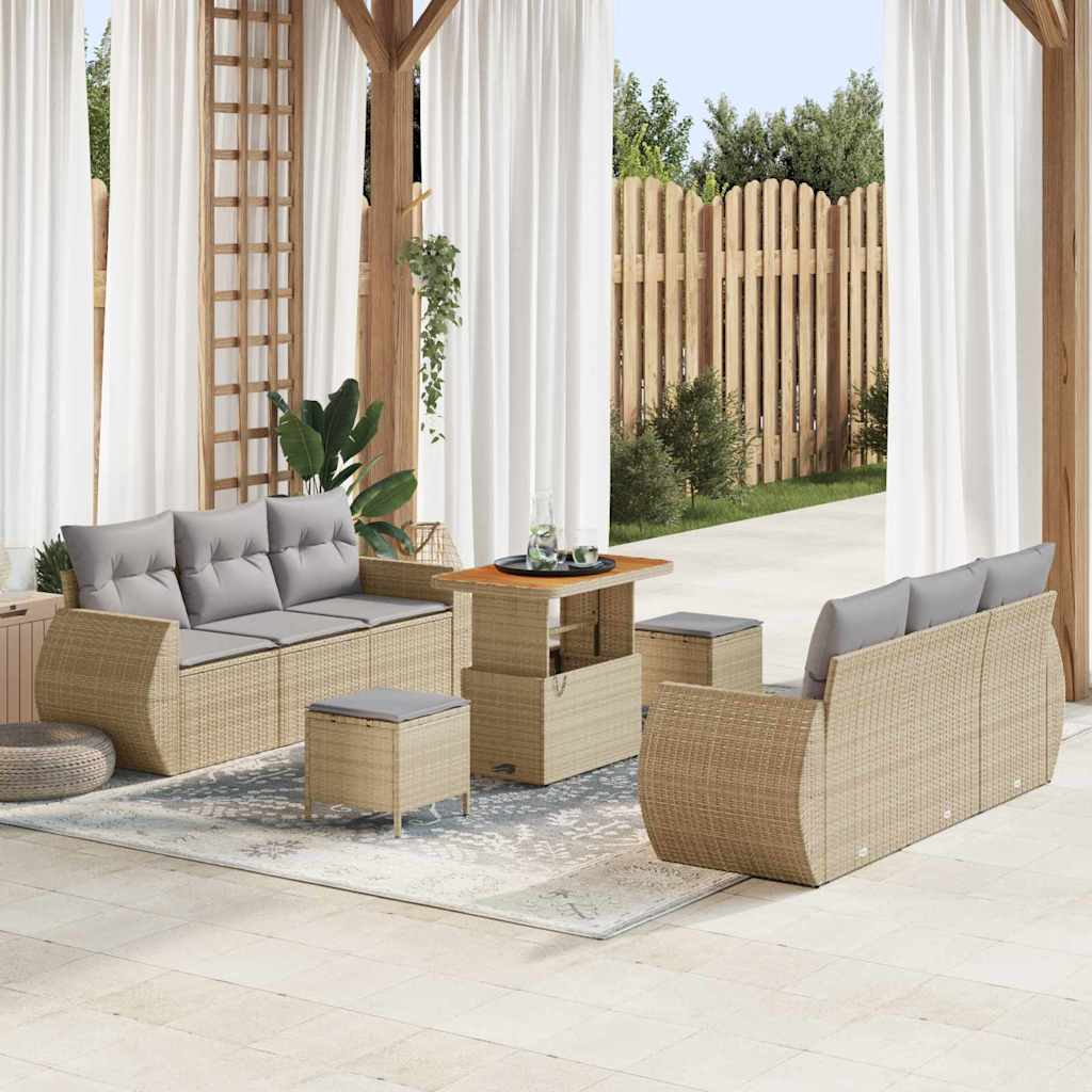 Ensemble de canapé de jardin avec coussin 9 pcs Beige polyrotin - XIOS
