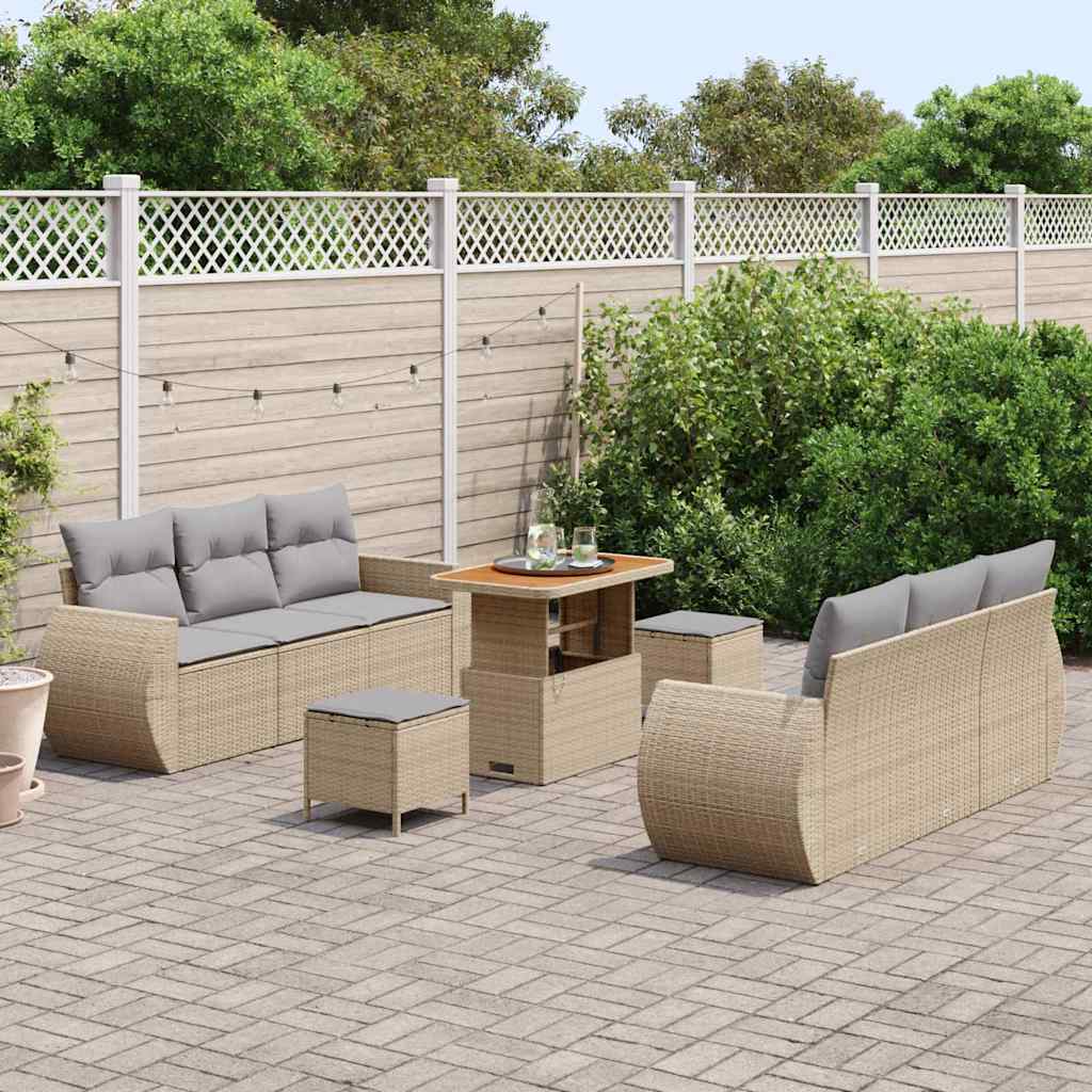 Ensemble de canapé de jardin avec coussin 9 pcs Beige polyrotin - XIOS