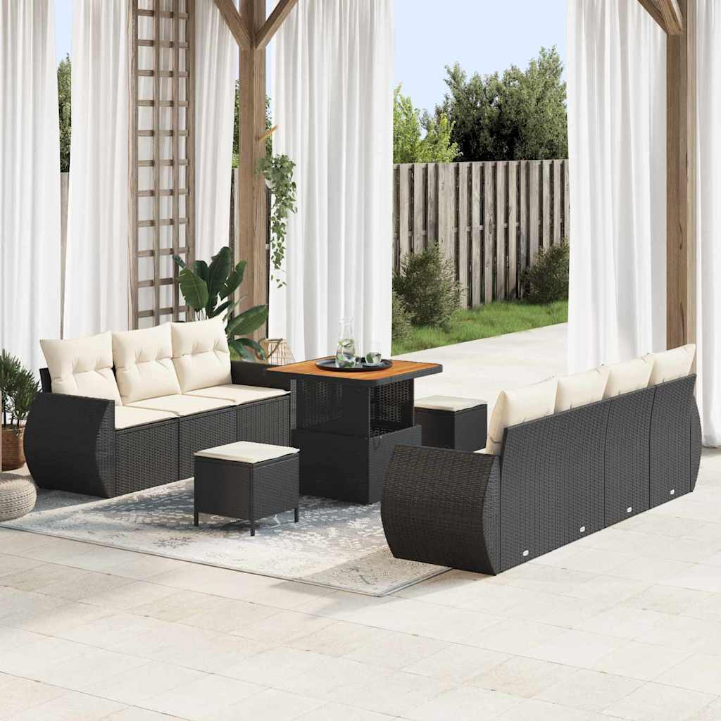 Ensemble de canapé de jardin avec coussin 10 pcs Noir polyrotin - XIOS