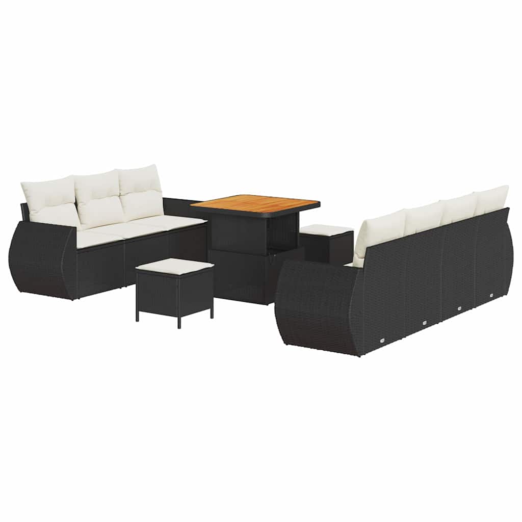 Ensemble de canapé de jardin avec coussin 10 pcs Noir polyrotin - XIOS