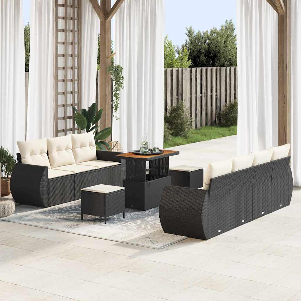 Ensemble de canapé de jardin avec coussin 10 pcs Noir polyrotin - XIOS