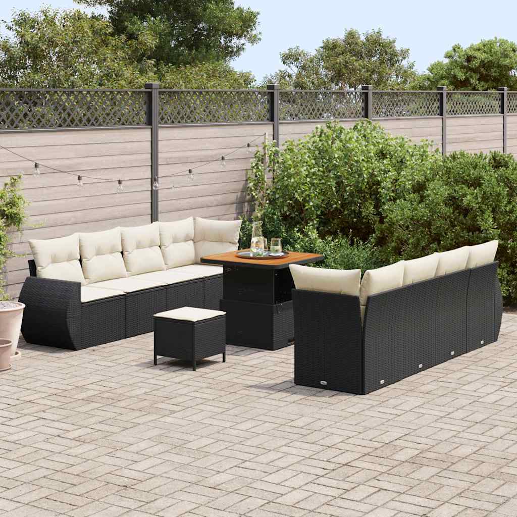 Ensemble de canapé de jardin avec coussin 11 pcs Noir polyrotin - XIOS