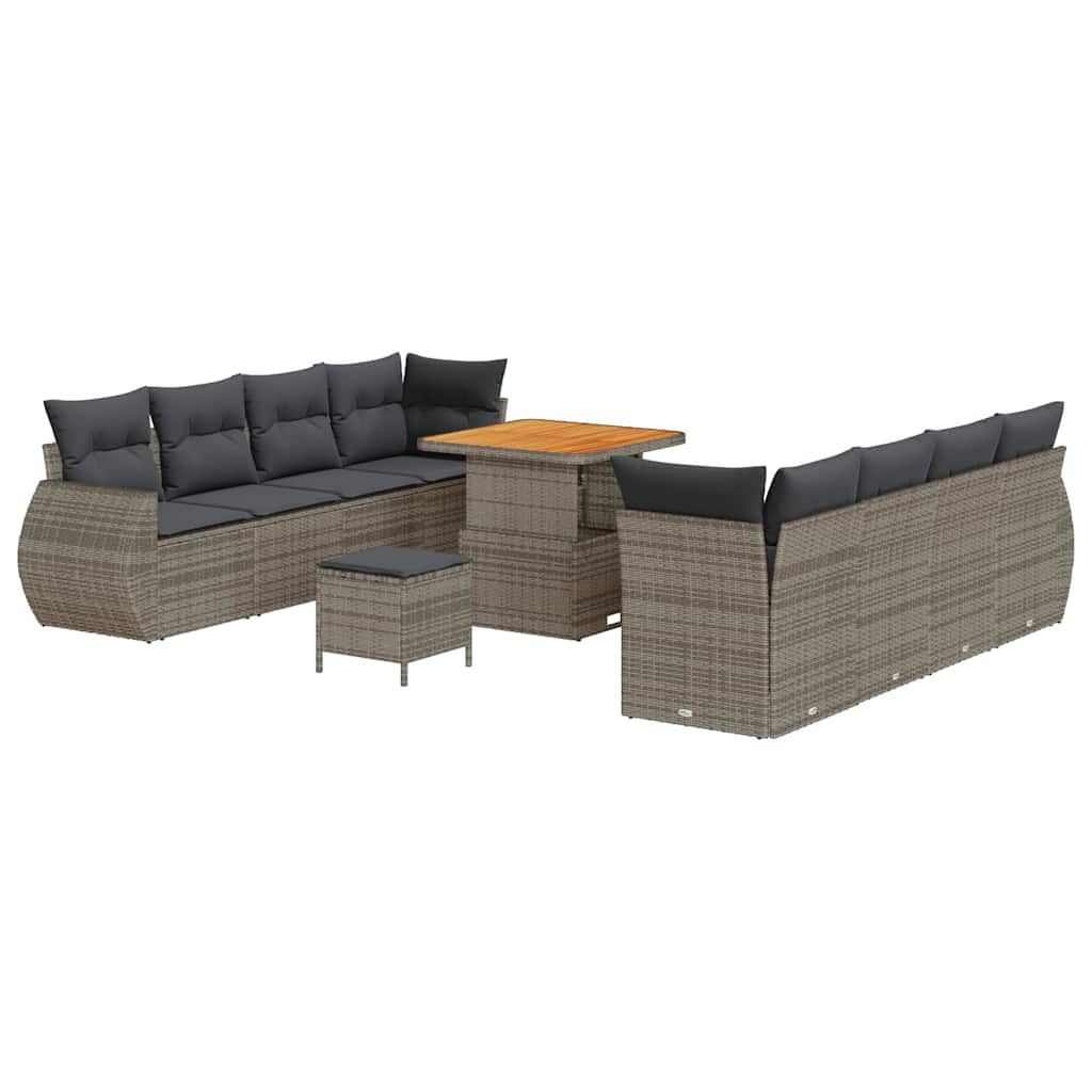 Ensemble de canapé de jardin avec coussin 11 pcs Gris polyrotin - XIOS