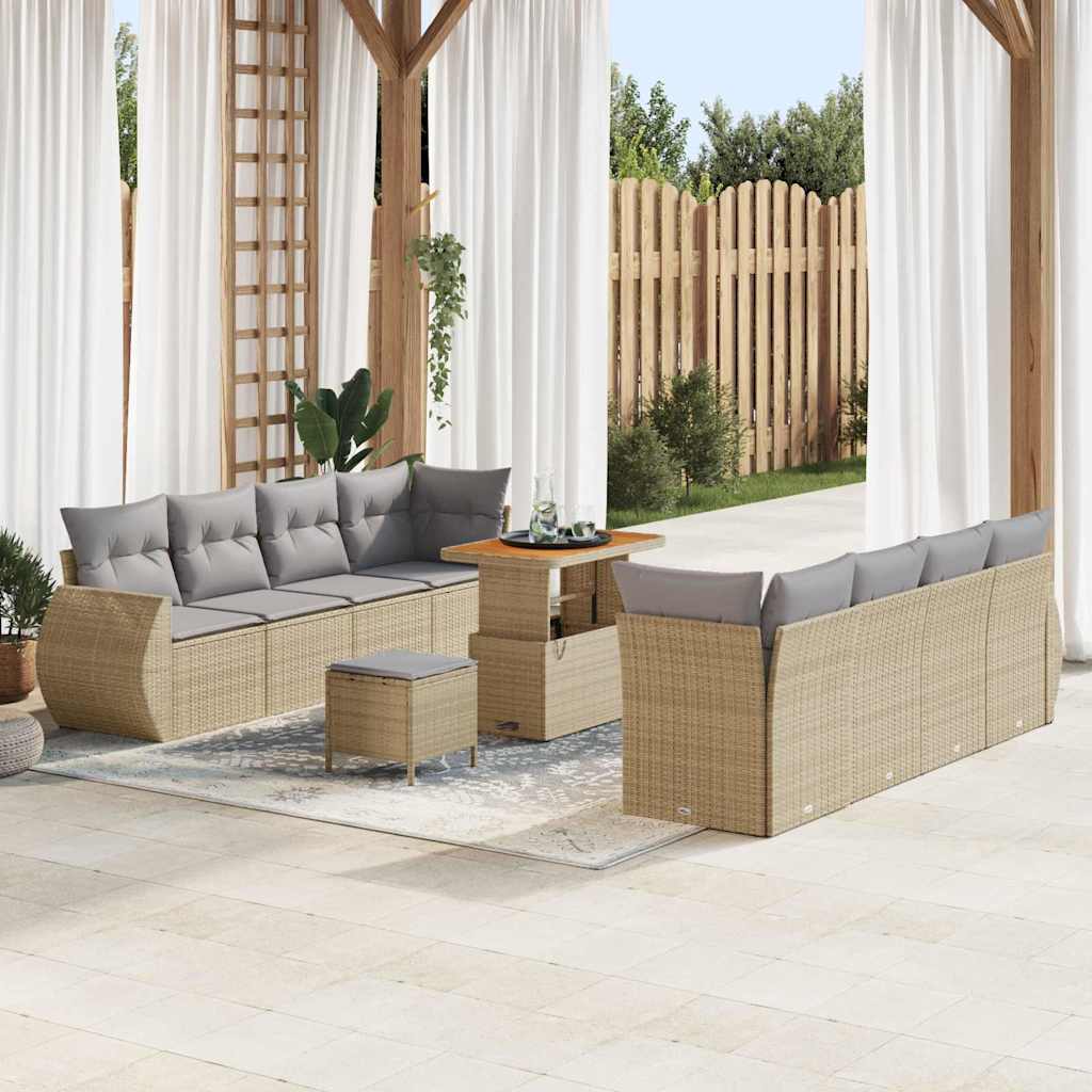 Ensemble de canapé de jardin 11 pcs Beige polyrotin - XIOS