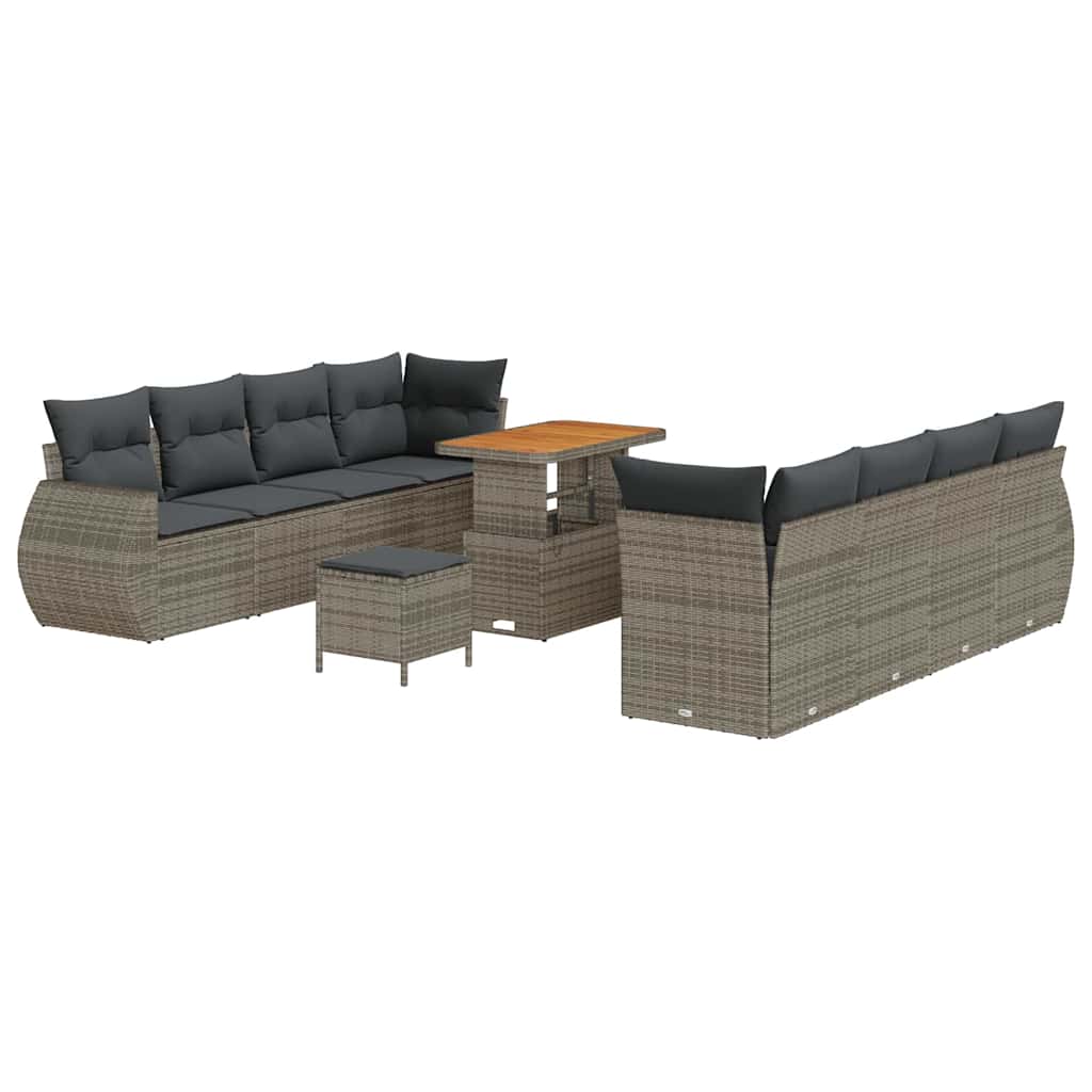 Ensemble de canapé de jardin avec coussin 11 pcs Gris polyrotin - XIOS