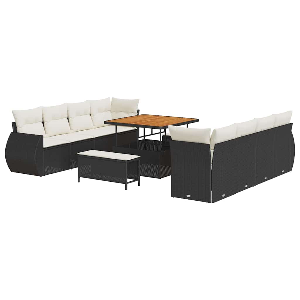 Ensemble de canapé de jardin avec coussin 11 pcs Noir polyrotin - XIOS