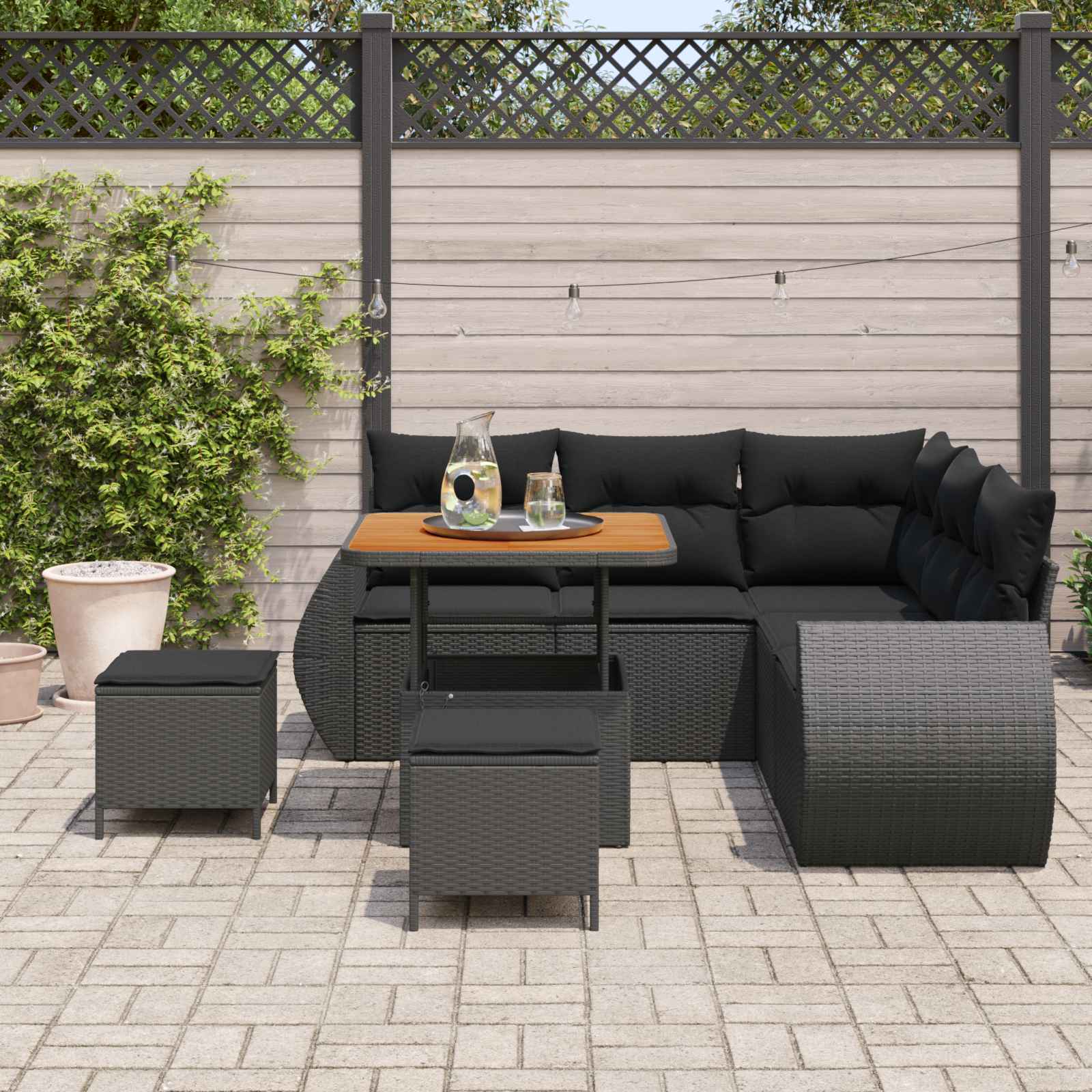 Ensemble de canapé de jardin 8 pcs Noir polyrotin
