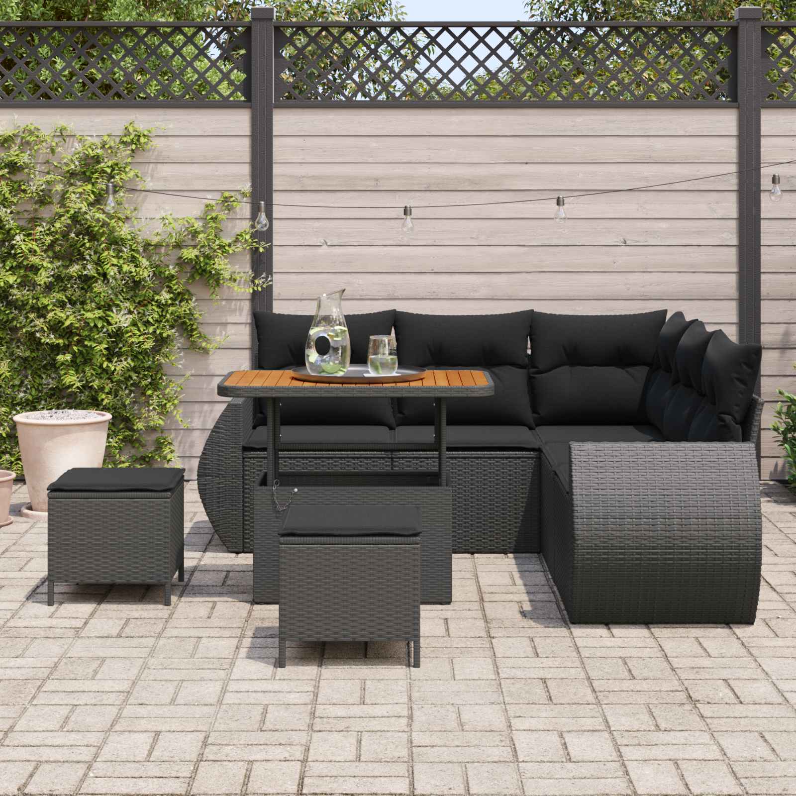 Ensemble de canapé de jardin 8 pcs Noir polyrotin