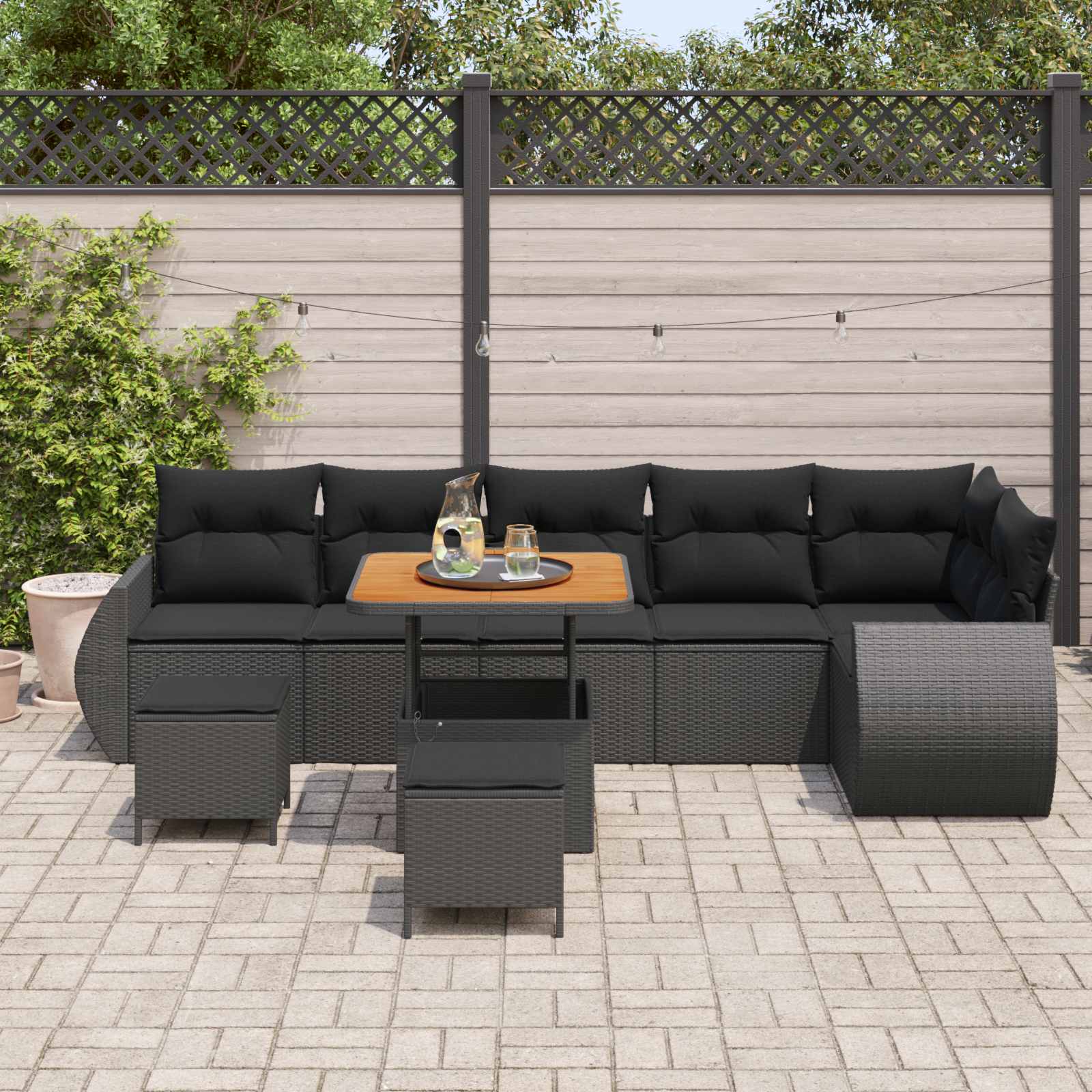 Ensemble de canapé de jardin 9 pcs Noir polyrotin - XIOS