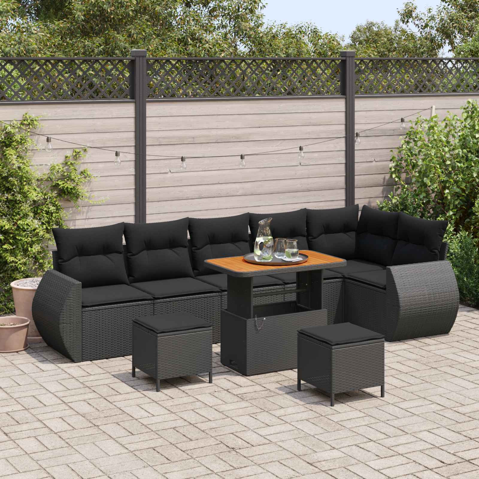 Ensemble de canapé de jardin 9 pcs Noir polyrotin - XIOS