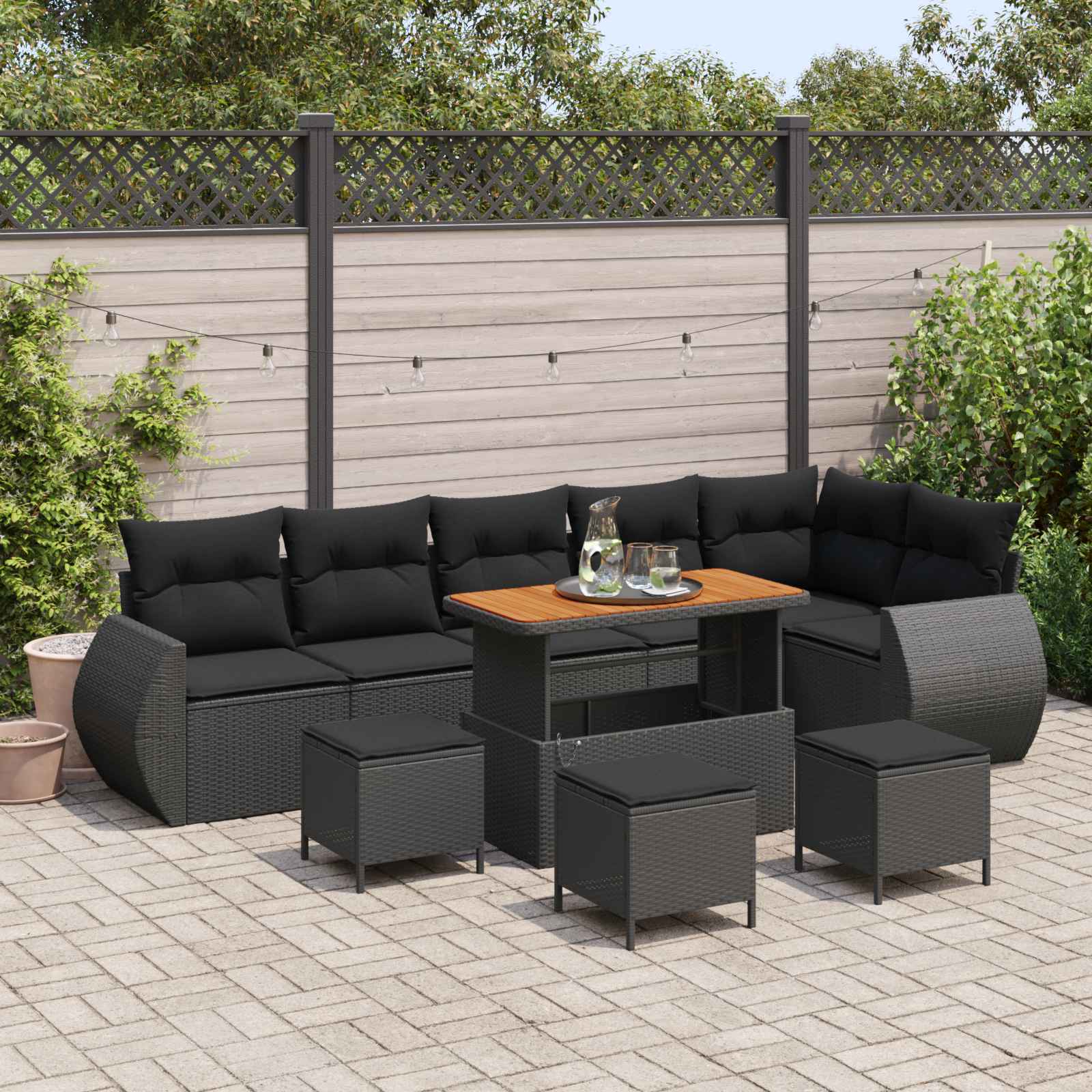 Ensemble de canapé de jardin 10 pcs Noir polyrotin - XIOS