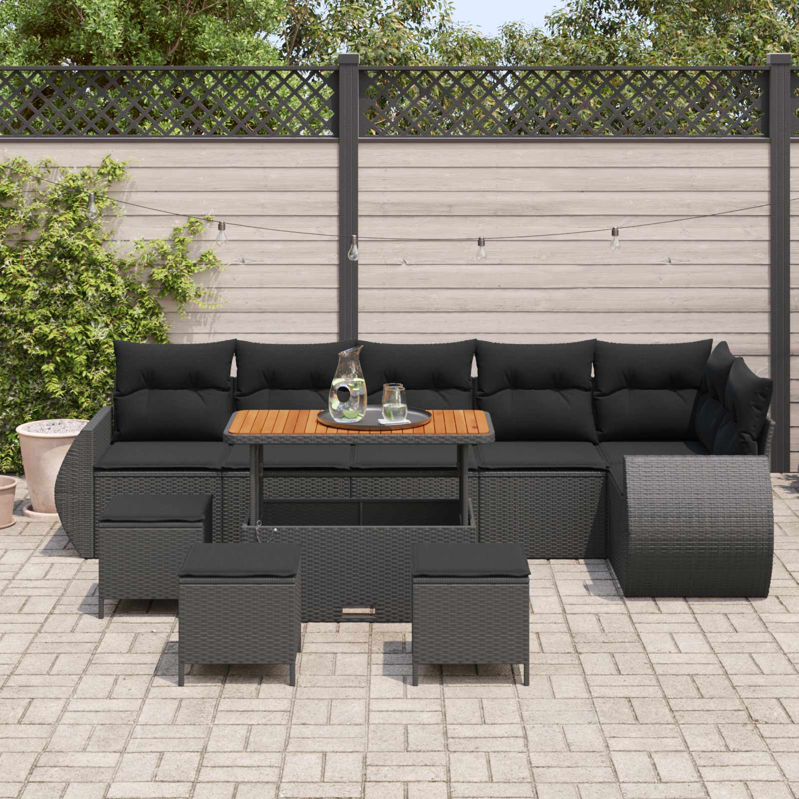 Ensemble de canapé de jardin 10 pcs Noir polyrotin - XIOS
