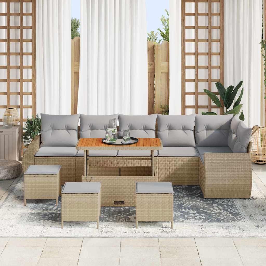 Ensemble de canapé de jardin 10 pcs Beige polyrotin