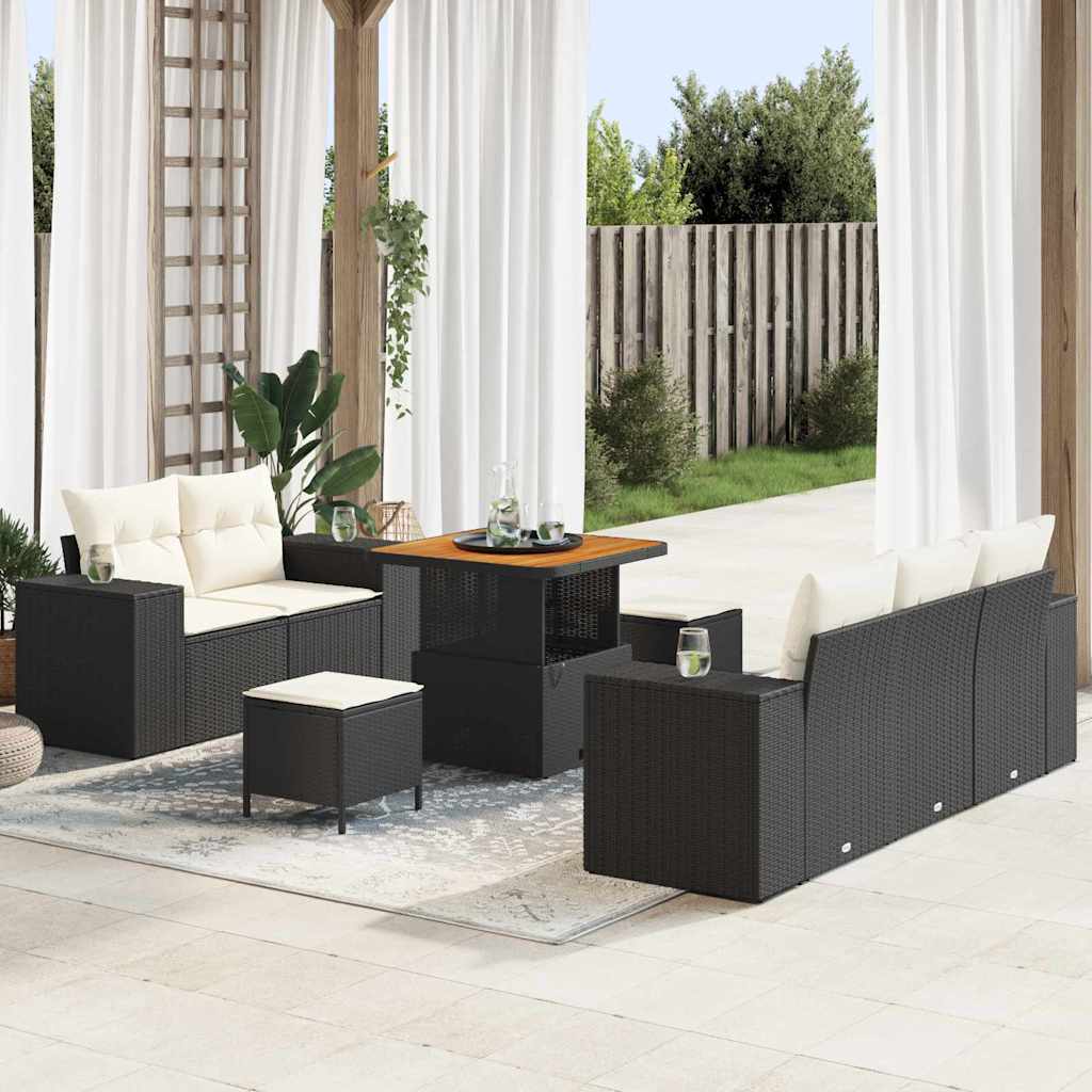 Ensemble de canapé de jardin 8 pcs Noir polyrotin - XIOS